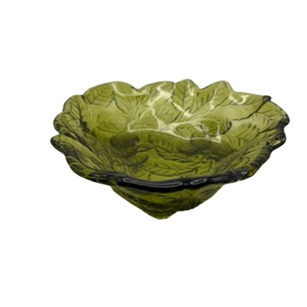 Indiana Glass Loganberry Green Glass Footed Bowl Dish Trinket Holder Berry Dish